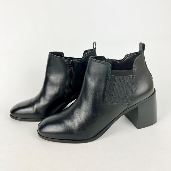 Lucky Brand Womens Debruh Black Leather Heeled Bootie Chunky Ankle Boots size 10 - Picture 3 of 16